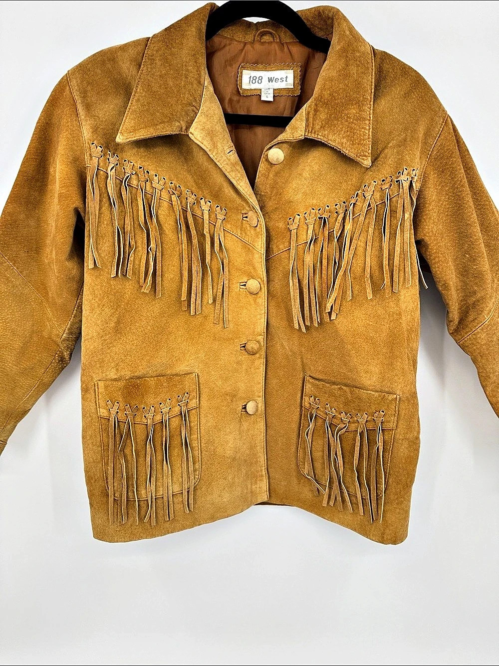 Vintage 90s 188 West Boho Western Cowgirl Penny Lane Fringe Leather Suede Jacket